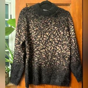 Palila Super Soft Pullover Spacedye Geometric Multicolor Fuzzy Sweater Sz Large